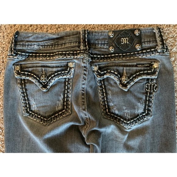 Miss Me Boot JP5014-2 Flap Pockets Thick Stitch Rhinestone Charcoal Size 30 Boot - Picture 8 of 14